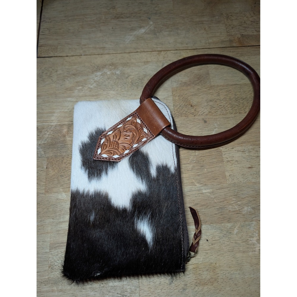 American Darling Cowhide Wristlet Wallet ADBGZ335 Tooled Leather Clutch Black